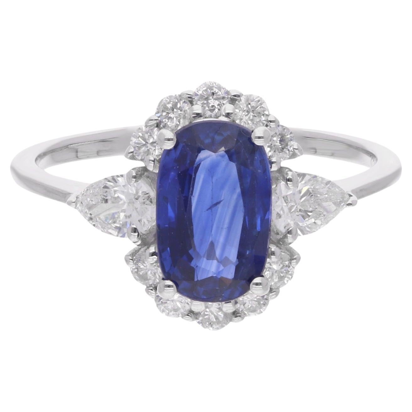 Blauer Saphir Ring SI Reinheit HI Farbe Diamant 18 Karat Weißgold feiner Schmuck