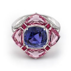 Blue Sapphire Ring, Unheated Blue Sapphire 18k White Gold & Diamonds Ring