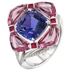 Blue Sapphire Ring, Unheated Blue Sapphire 18k White Gold & Diamonds Ring