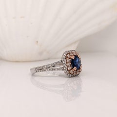 Blue Sapphire Ring w Earth Mined Diamonds in Solid 14K Dual Tone Gold Round 5mm