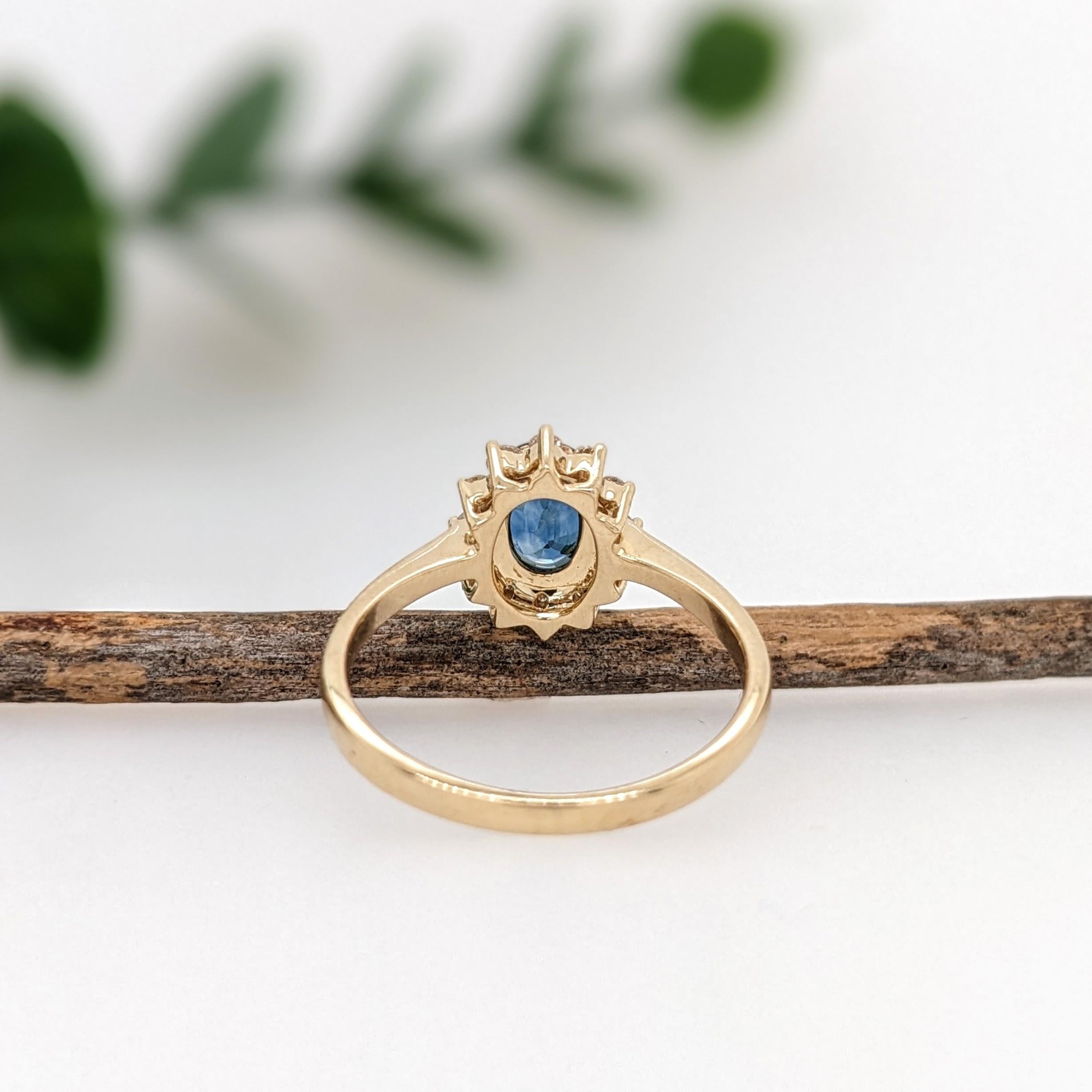 Blue Sapphire Ring w Earth Mined Diamonds in Solid 14K Yellow Gold Oval 7x5mm In New Condition For Sale In Columbus, OH