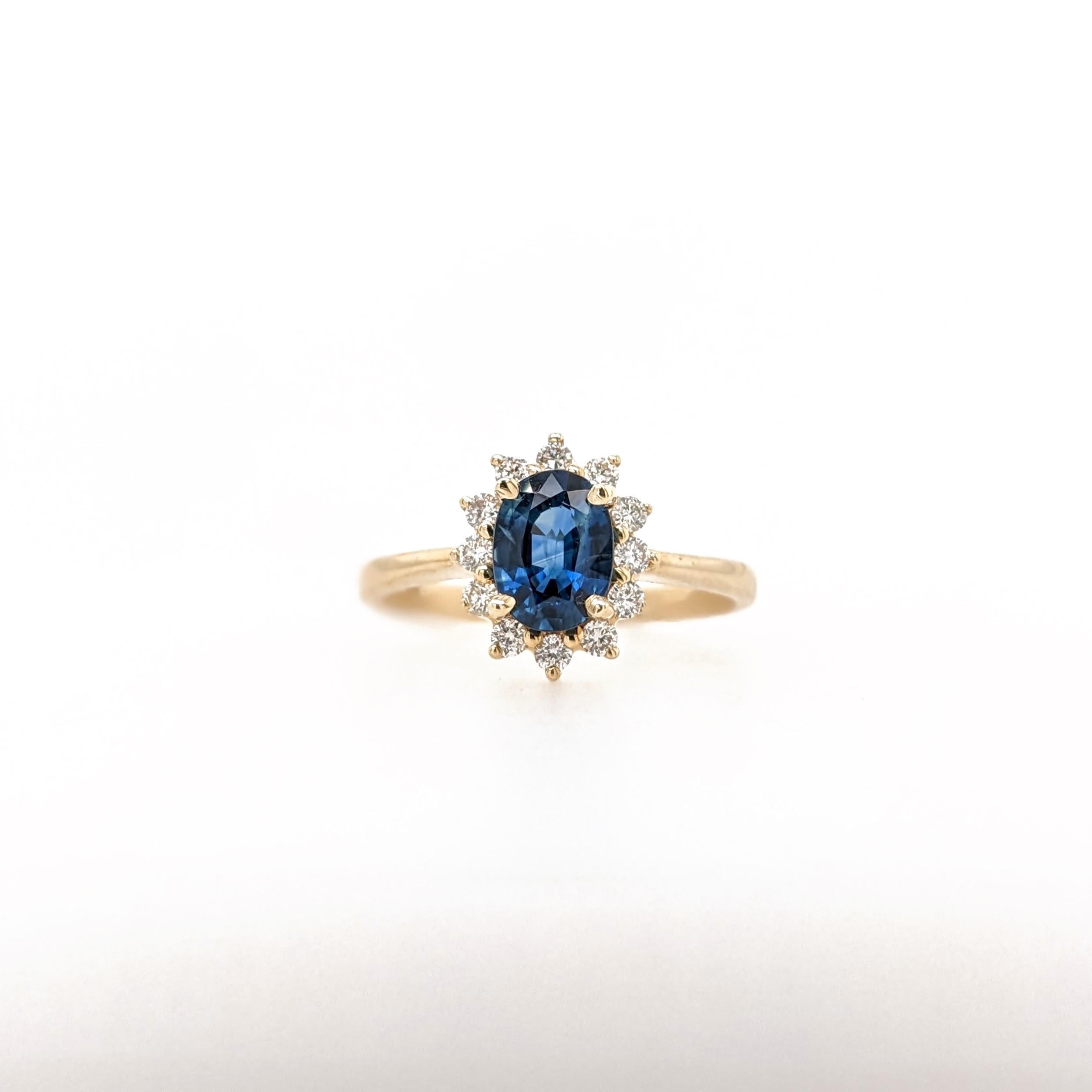 Blue Sapphire Ring w Earth Mined Diamonds in Solid 14K Yellow Gold Oval 7x5mm For Sale 3