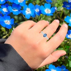 Blauer Saphir Ring Weiße Diamanten 1,04 Karat 10K Gelbgold