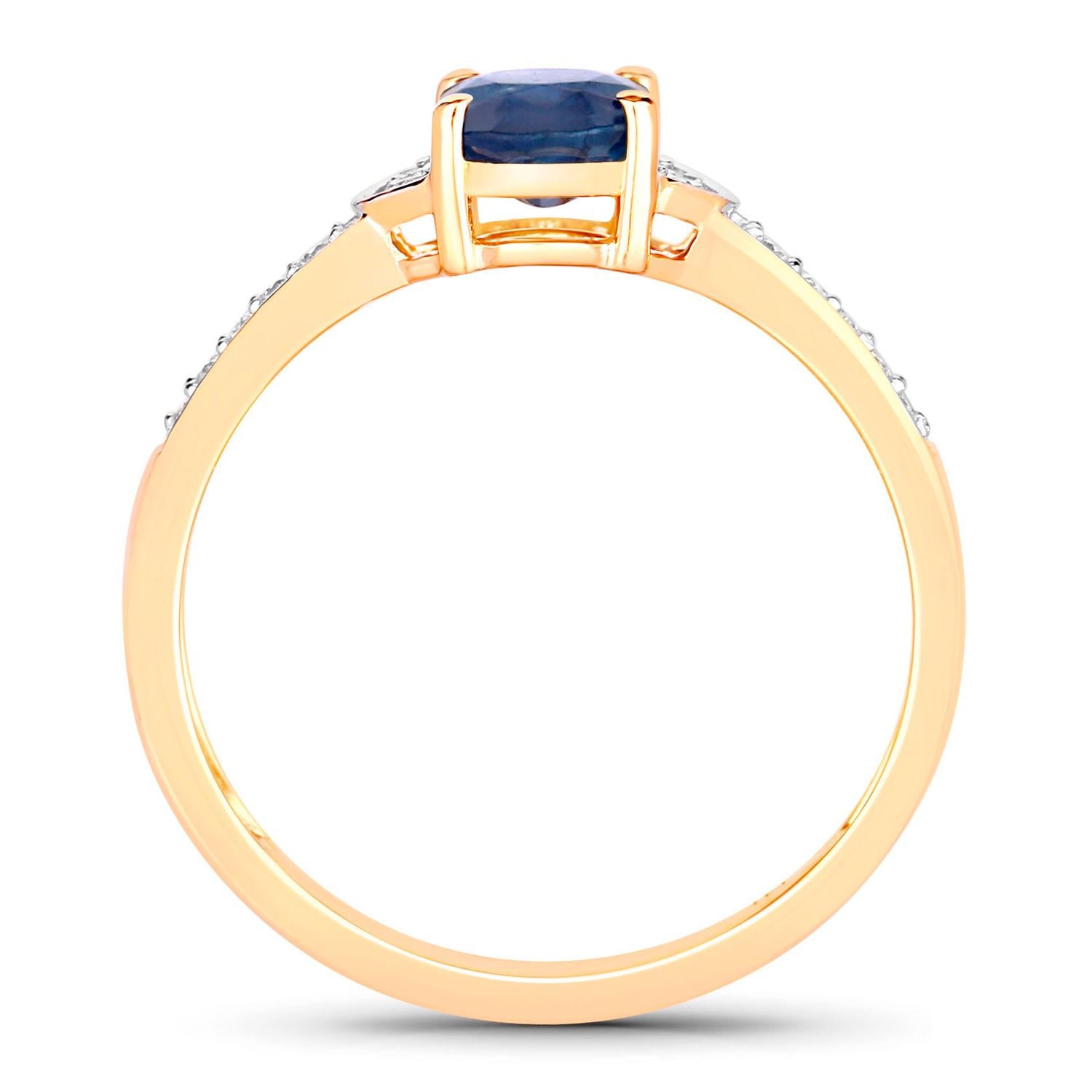 Oval Cut Blue Sapphire Ring White Diamonds 1.04 Carats 10K Yellow Gold For Sale