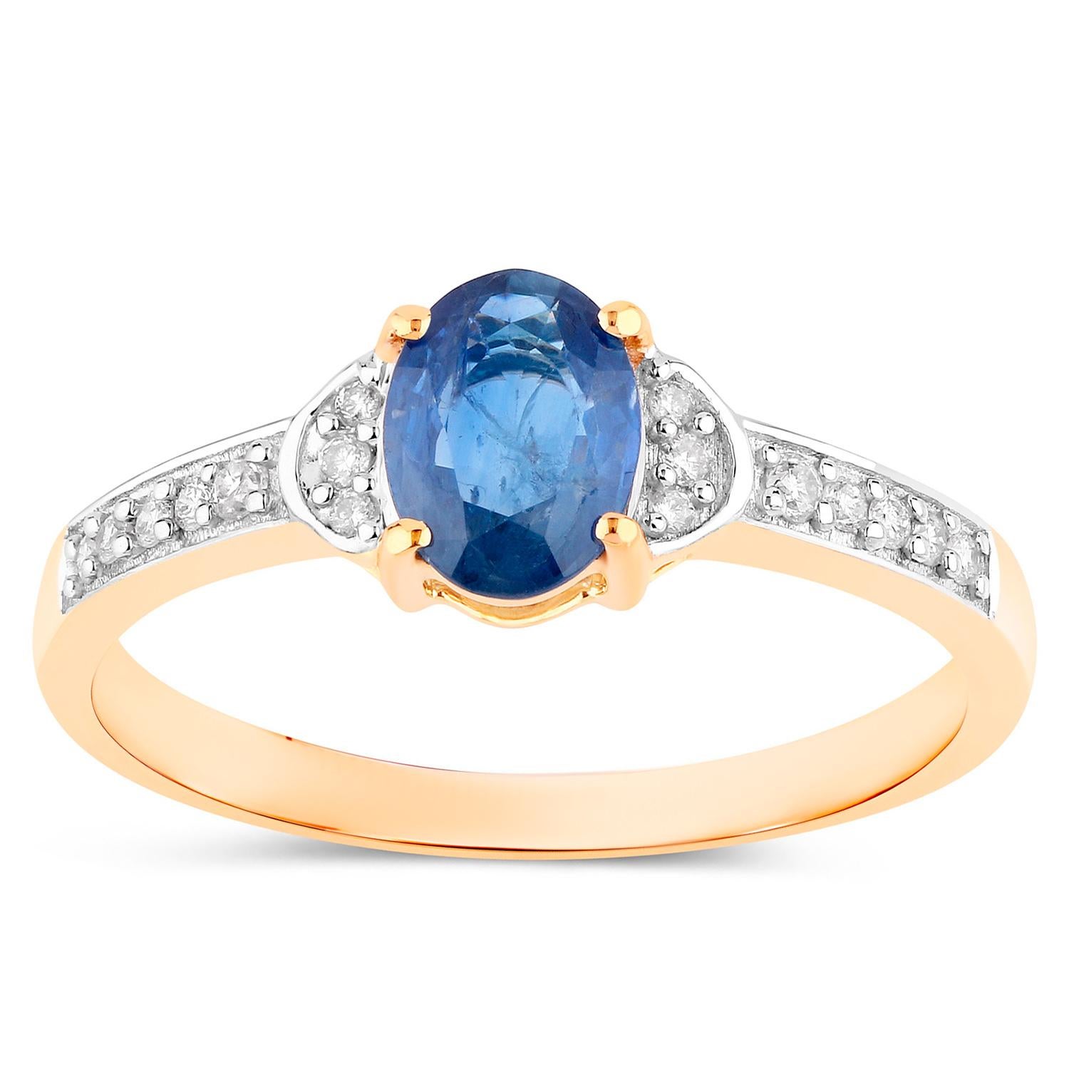 Blue Sapphire Ring White Diamonds 1.04 Carats 10K Yellow Gold For Sale 1