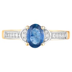 Anillo Zafiro Azul Diamantes Blancos 1,04 Quilates Oro Amarillo 10K