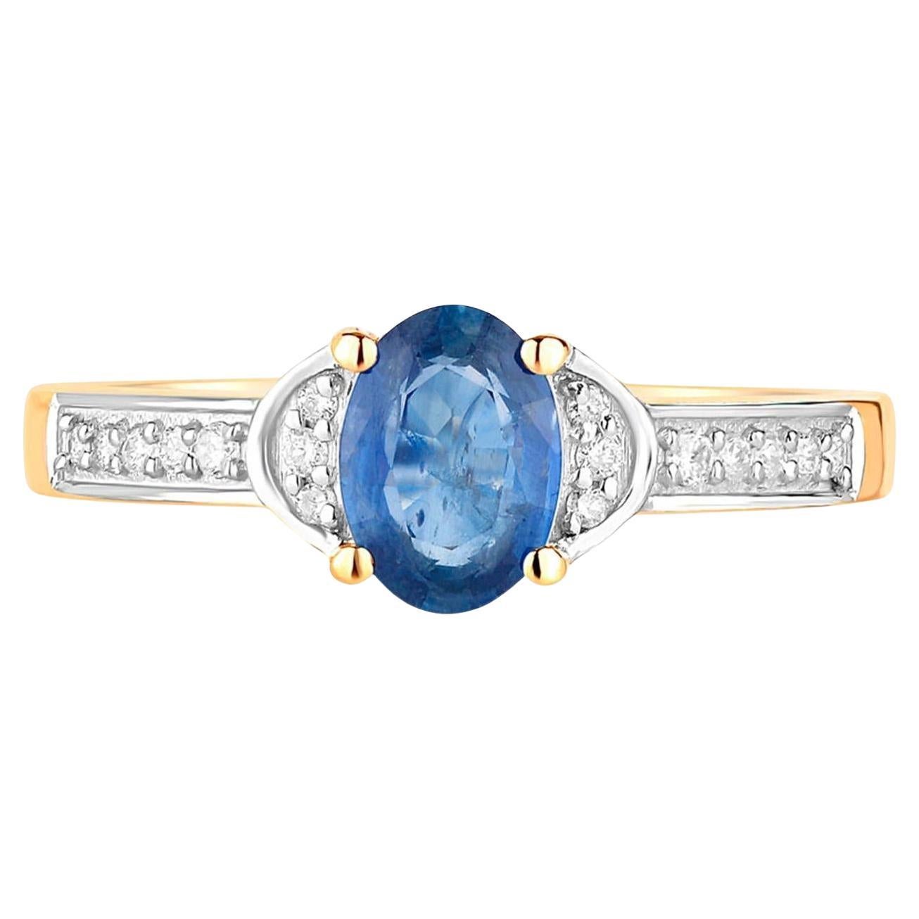Anello con zaffiro blu e diamanti bianchi da 1,04 carati in oro giallo 10 carati in vendita