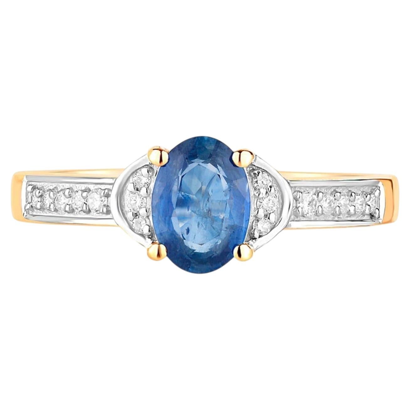 Anello con zaffiro blu e diamanti bianchi da 1,04 carati in oro giallo 10 carati in vendita