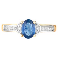 Blauer Saphir Ring Weiße Diamanten 1,04 Karat 10K Gelbgold