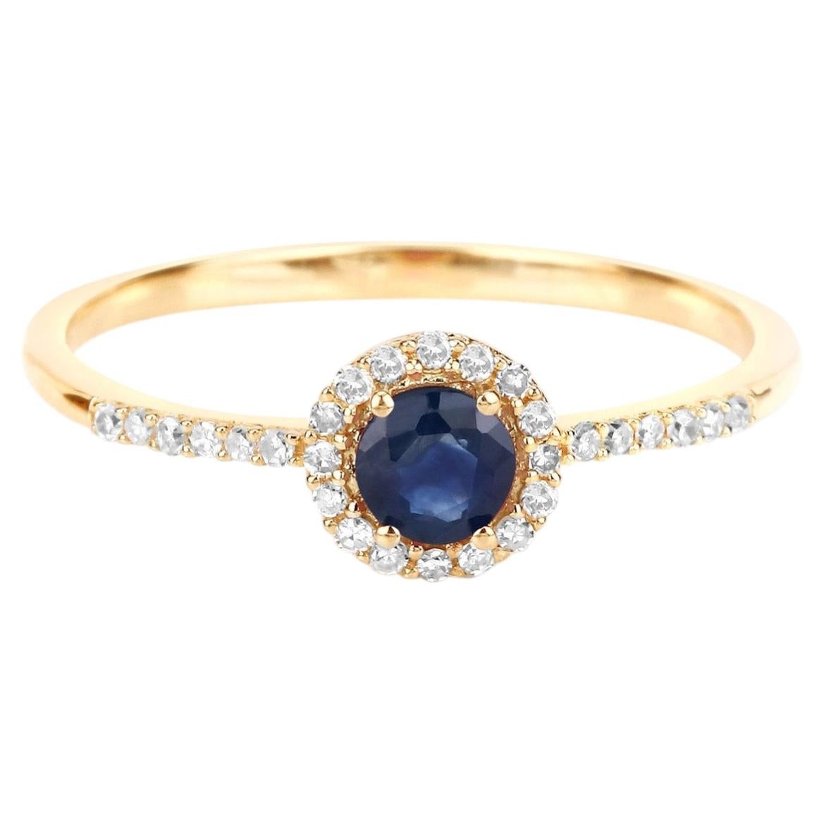 Anello con zaffiro blu e diamanti da 0,36 carati, in oro giallo 14K