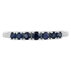 Blue Sapphire Ring With Diamonds 0.38 Carats 14K White Gold