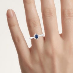 Blue Sapphire Ring With Diamonds 0.4 Carats 14K White Gold