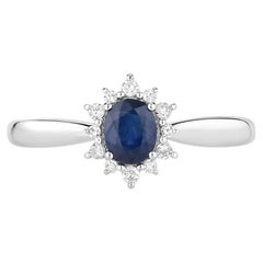 Blue Sapphire Ring With Diamonds 0.4 Carats 14K White Gold