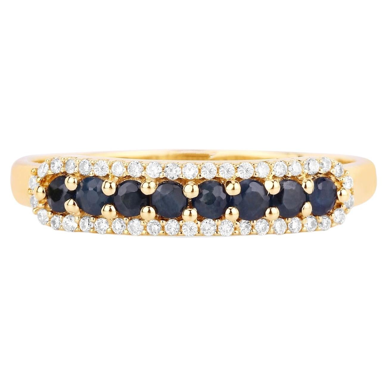 Ring mit blauem Saphir und Diamanten (0,4 Karat) aus 14-karätigem Gelbgold