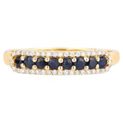 Ring mit blauem Saphir und Diamanten (0,4 Karat) aus 14-karätigem Gelbgold
