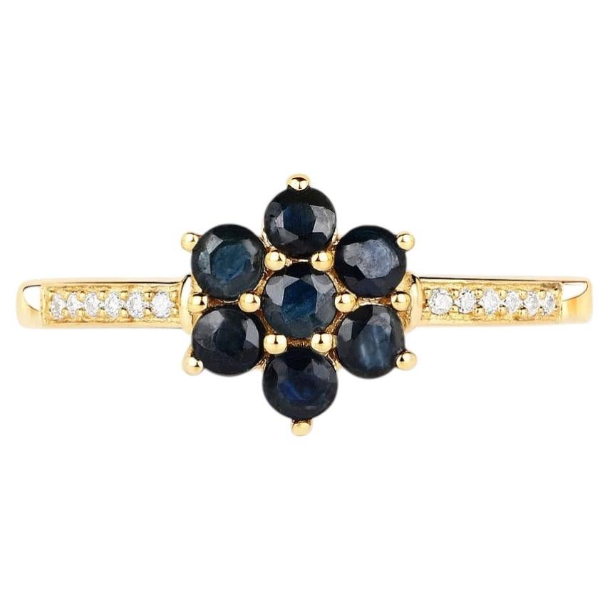 Blue Sapphire Ring With Diamonds 0.42 Carats 10K Yellow Gold For Sale