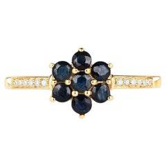 Blue Sapphire Ring With Diamonds 0.42 Carats 10K Yellow Gold
