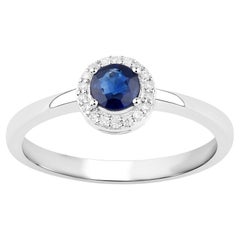 Blue Sapphire Ring With Diamonds 0.52 Carats 14K White Gold