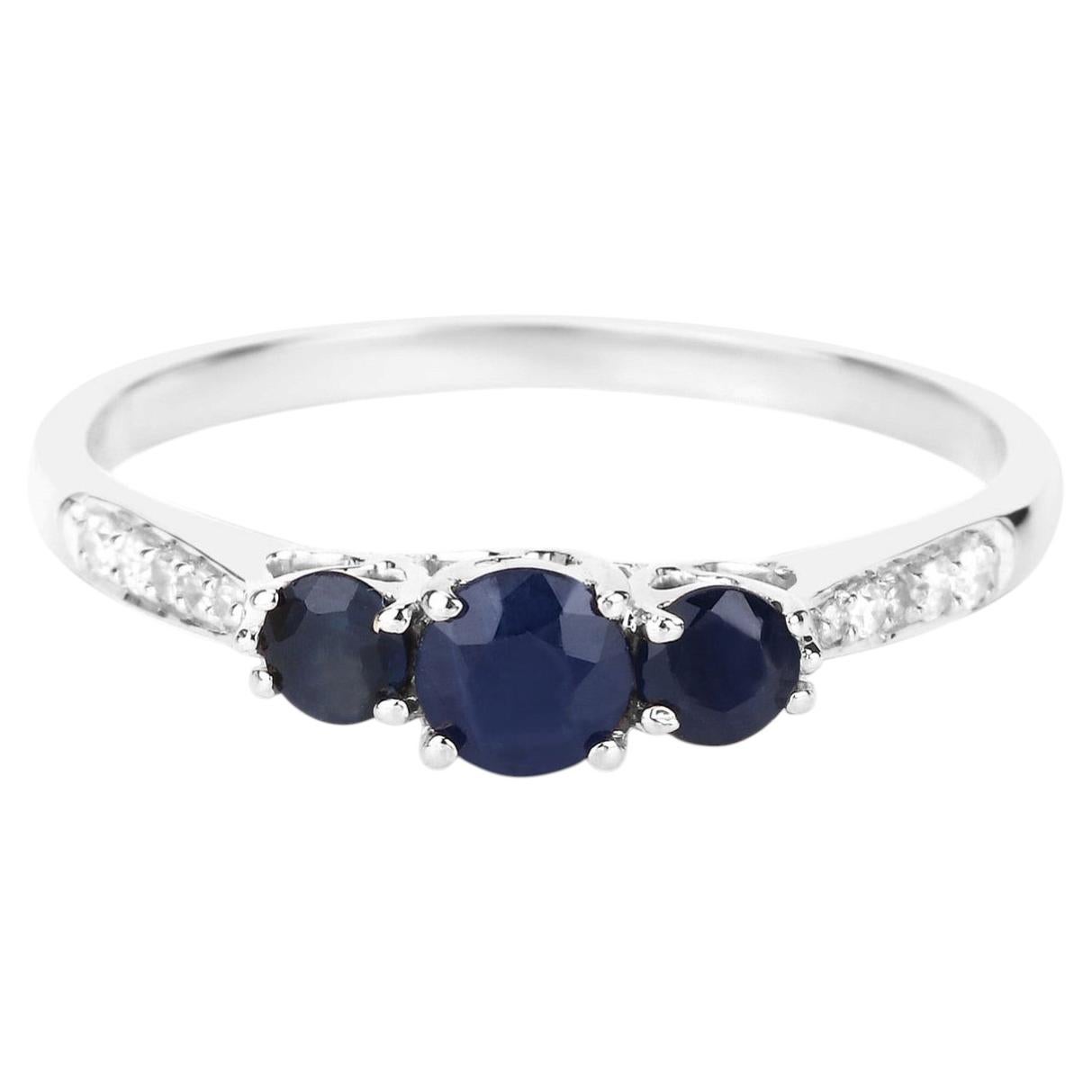 Blue Sapphire Ring With Diamonds 0.53 Carats 14K White Gold For Sale