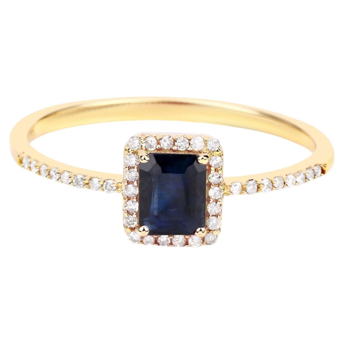 Blue Sapphire Ring With Diamonds 0.56 Carats 14K Yellow Gold
