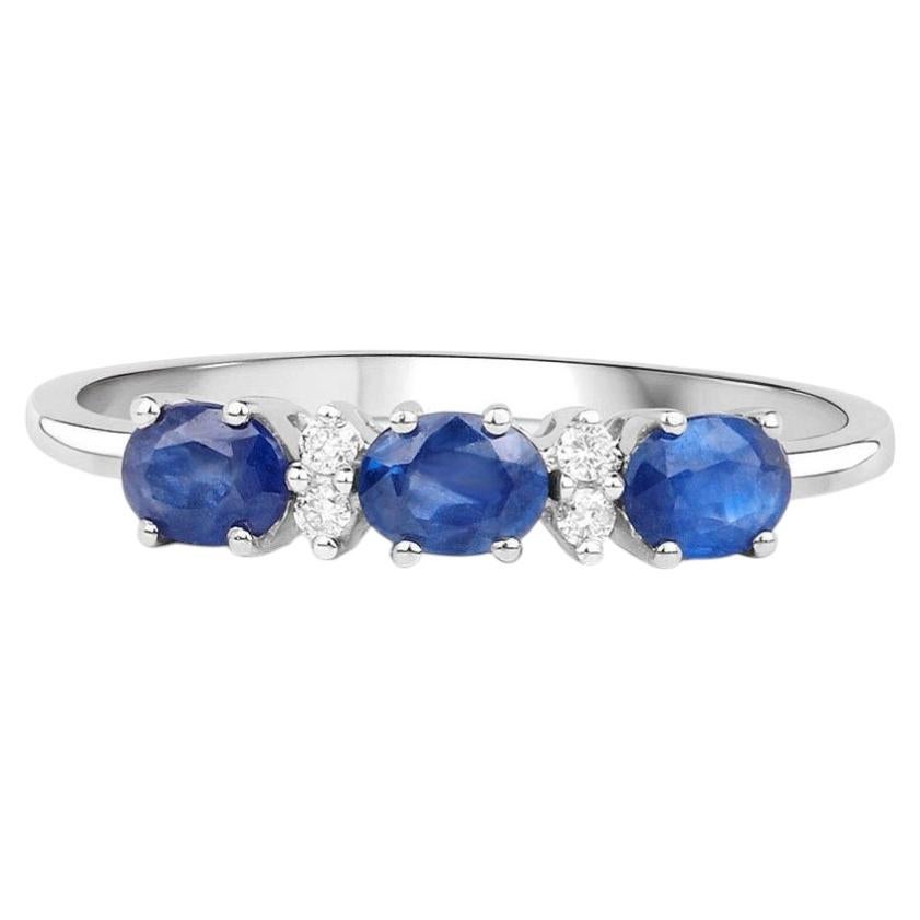 Anillo de zafiro azul con diamantes de 0,66 quilates, en oro blanco de 10K