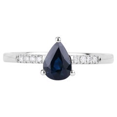 Blue Sapphire Ring With Diamonds 0.82 Carats 14K White Gold