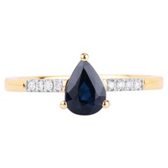 Blue Sapphire Ring With Diamonds 0.82 Carats 14K Yellow Gold