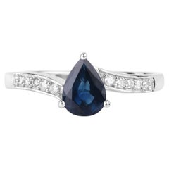 Blue Sapphire Ring With Diamonds 0.83 Carats 14K White Gold
