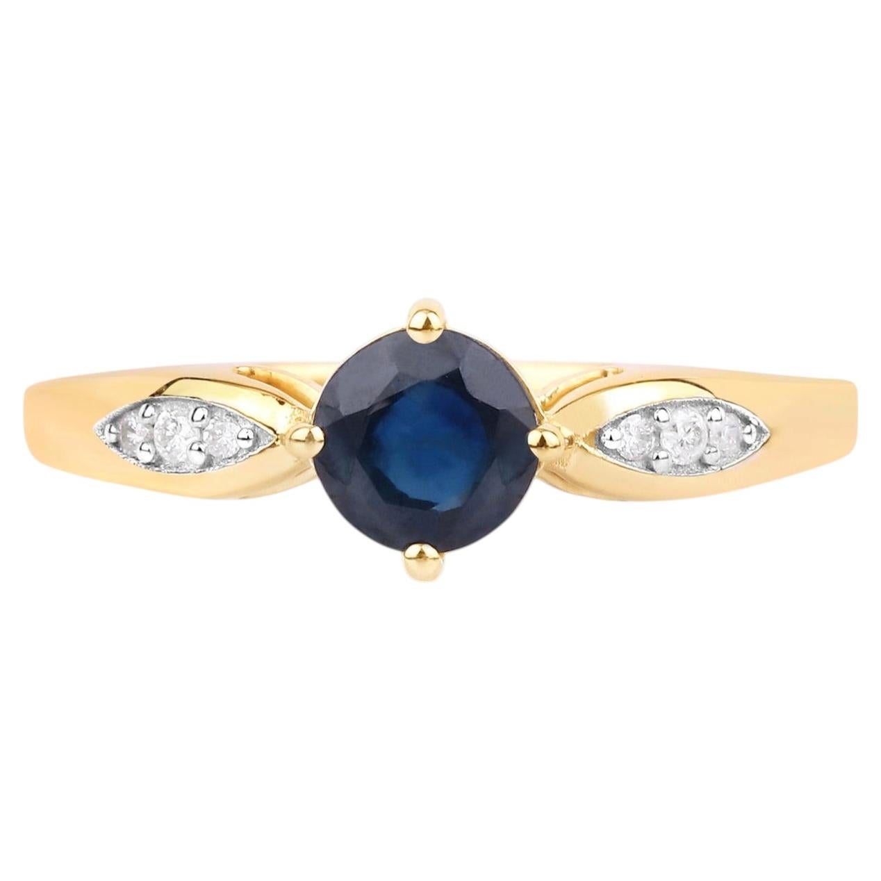 Blue Sapphire Ring With Diamonds 0.86 Carats 10K Yellow Gold