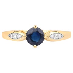 Blue Sapphire Ring With Diamonds 0.86 Carats 10K Yellow Gold