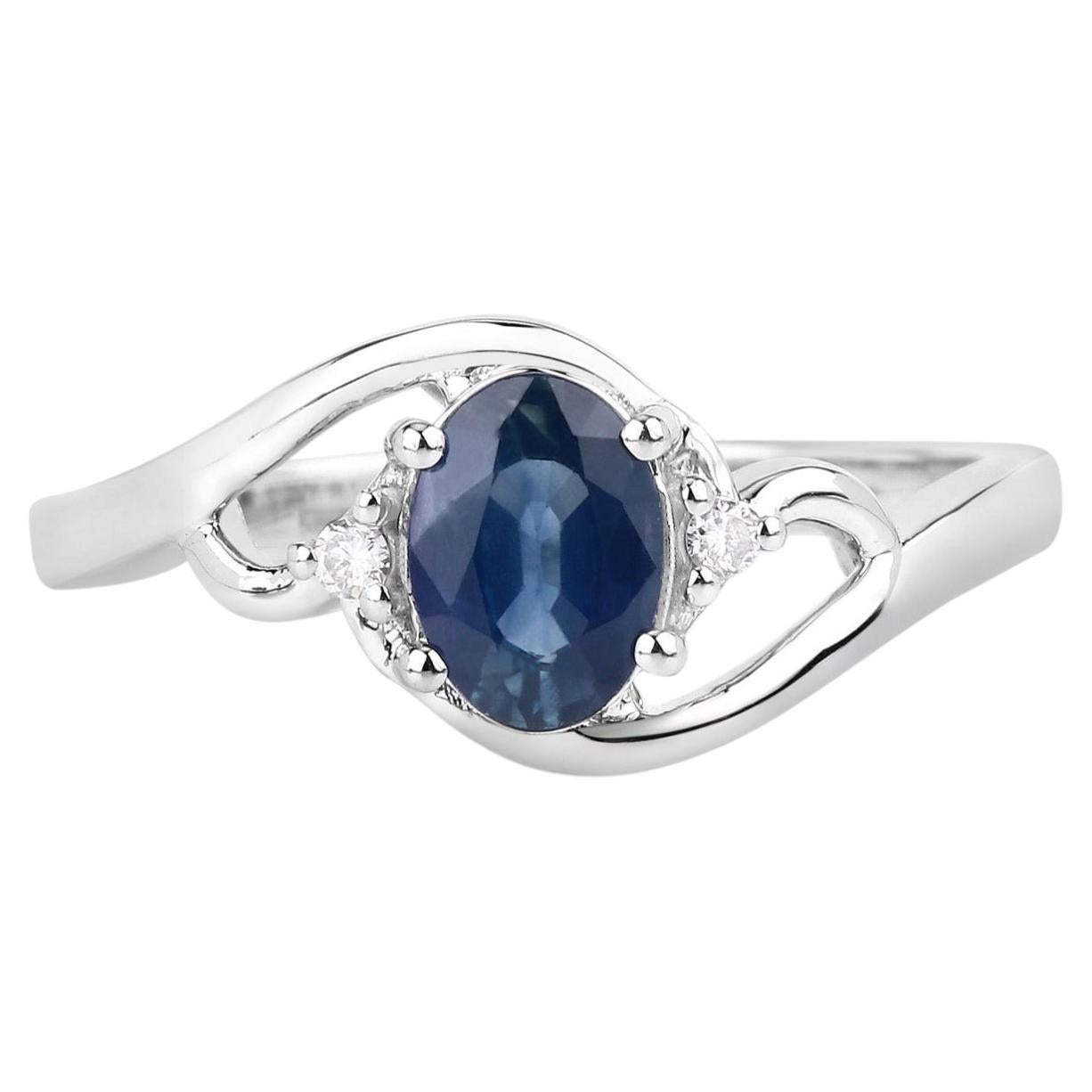 Blue Sapphire Ring With Diamonds 0.96 Carats 10K White Gold