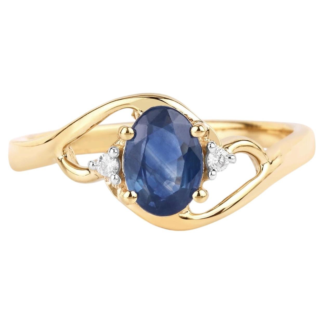 Anello con zaffiro blu e diamanti da 0,96 carati, in oro giallo 10K in vendita