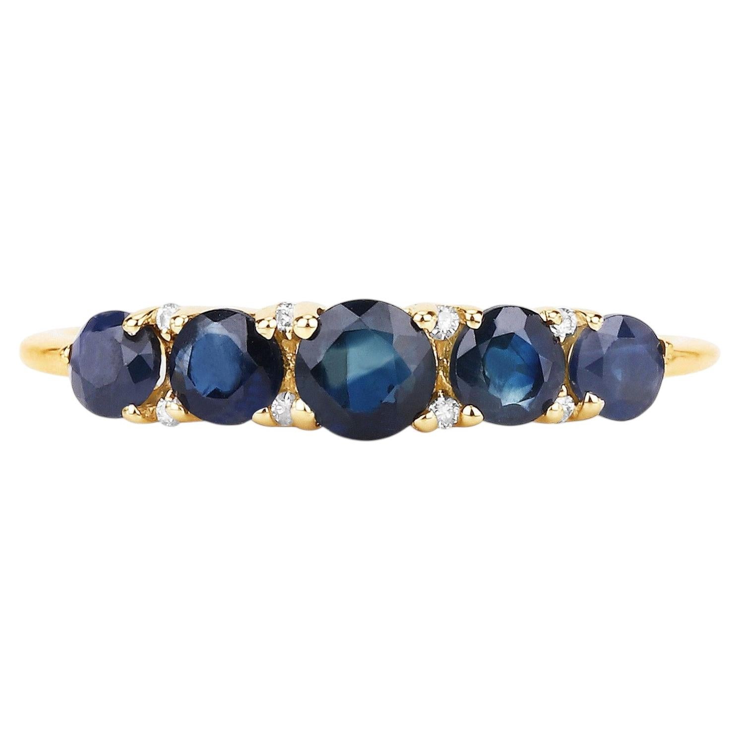 Ring mit blauem Saphir und Diamanten, 0,98 Karat, 14 Karat Gelbgold