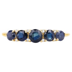 Ring mit blauem Saphir und Diamanten, 0,98 Karat, 14 Karat Gelbgold