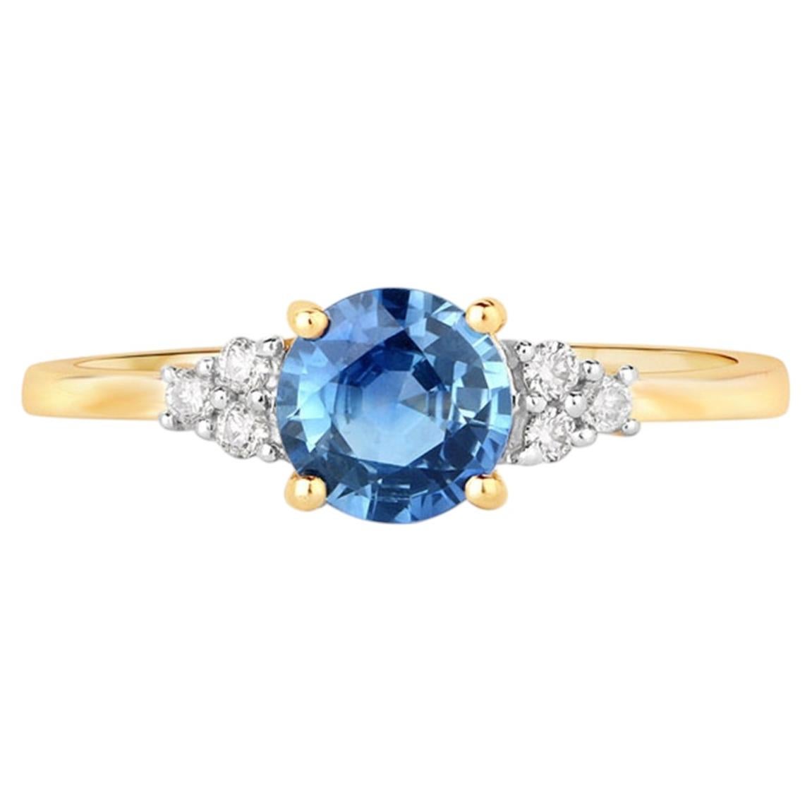 Ring mit blauem Saphir und Diamanten, 1,04 Karat, 14-karätiges Gelbgold