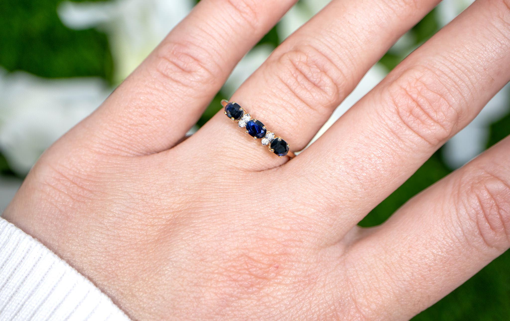Contemporary Blue Sapphire Ring With Diamonds 10K Yellow Gold
