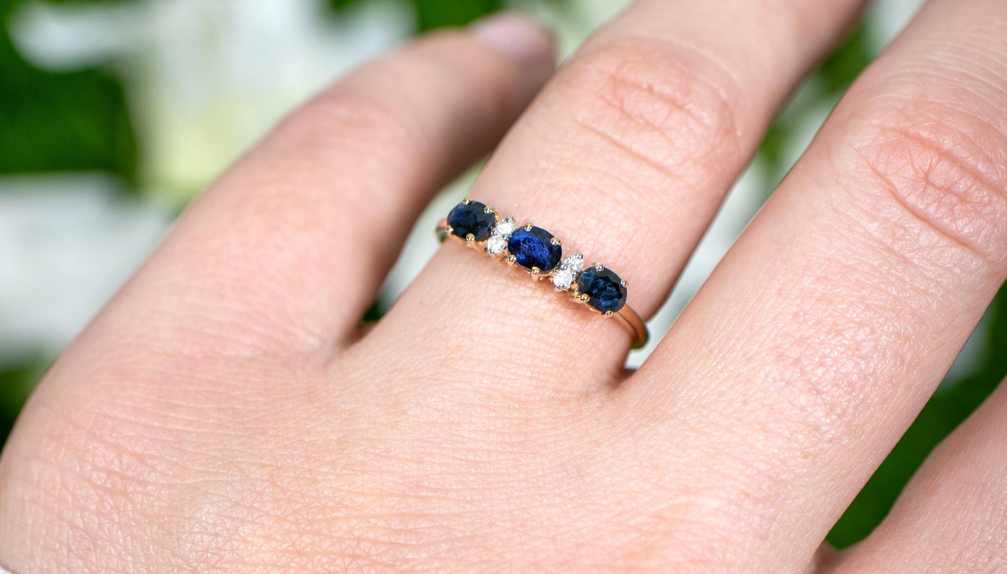 Oval Cut Blue Sapphire Ring With Diamonds 10K Yellow Gold