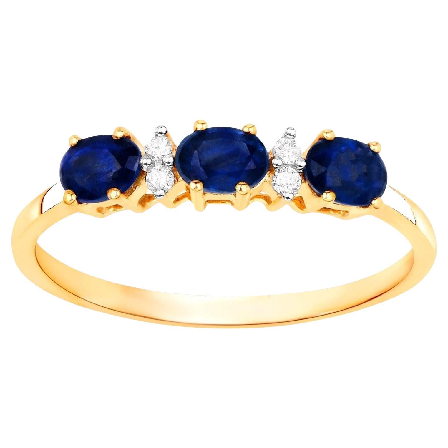 Blue Sapphire Ring With Diamonds 10K Yellow Gold