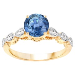 Blauer Saphir Ring mit Diamanten 1,27 Karat 14K Gelbgold