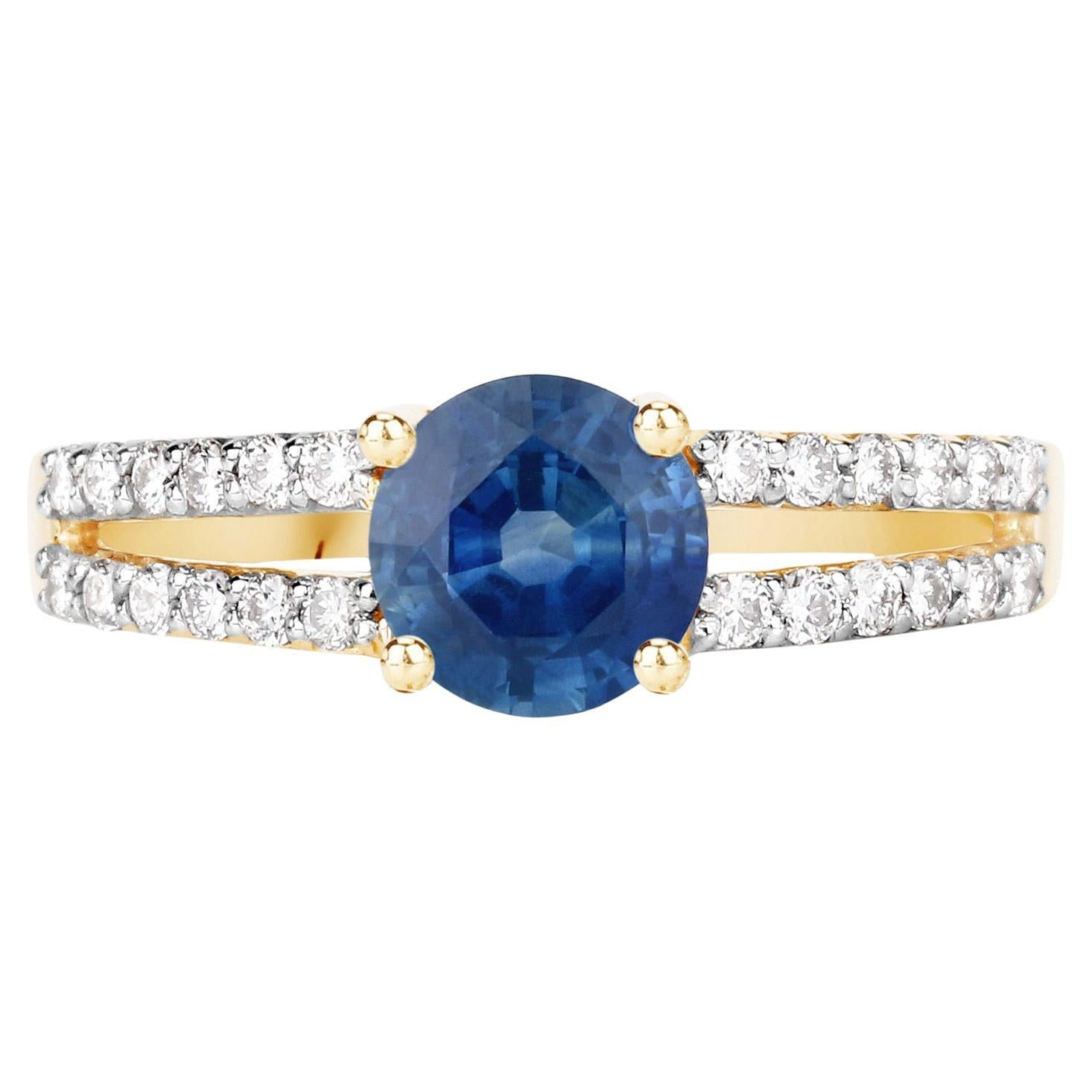 Anillo Zafiro Azul Con Diamantes 1,29 Quilates Oro Amarillo 14K