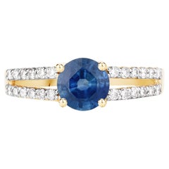 Blauer Saphir Ring mit Diamanten 1,29 Karat 14K Gelbgold