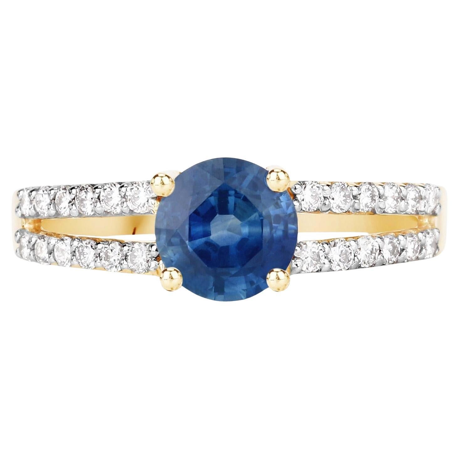 Anillo Zafiro Azul Con Diamantes 1,29 Quilates Oro Amarillo 14K en venta