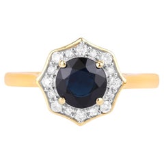 Blue Sapphire Ring With Diamonds 1.3 Carats 10K Yellow Gold