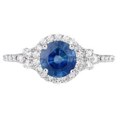Blue Sapphire Ring With Diamonds 1.34 Carats 14K White Gold