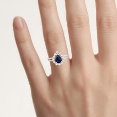 Blue Sapphire Ring With Diamonds 1.42 Carats 10K White Gold