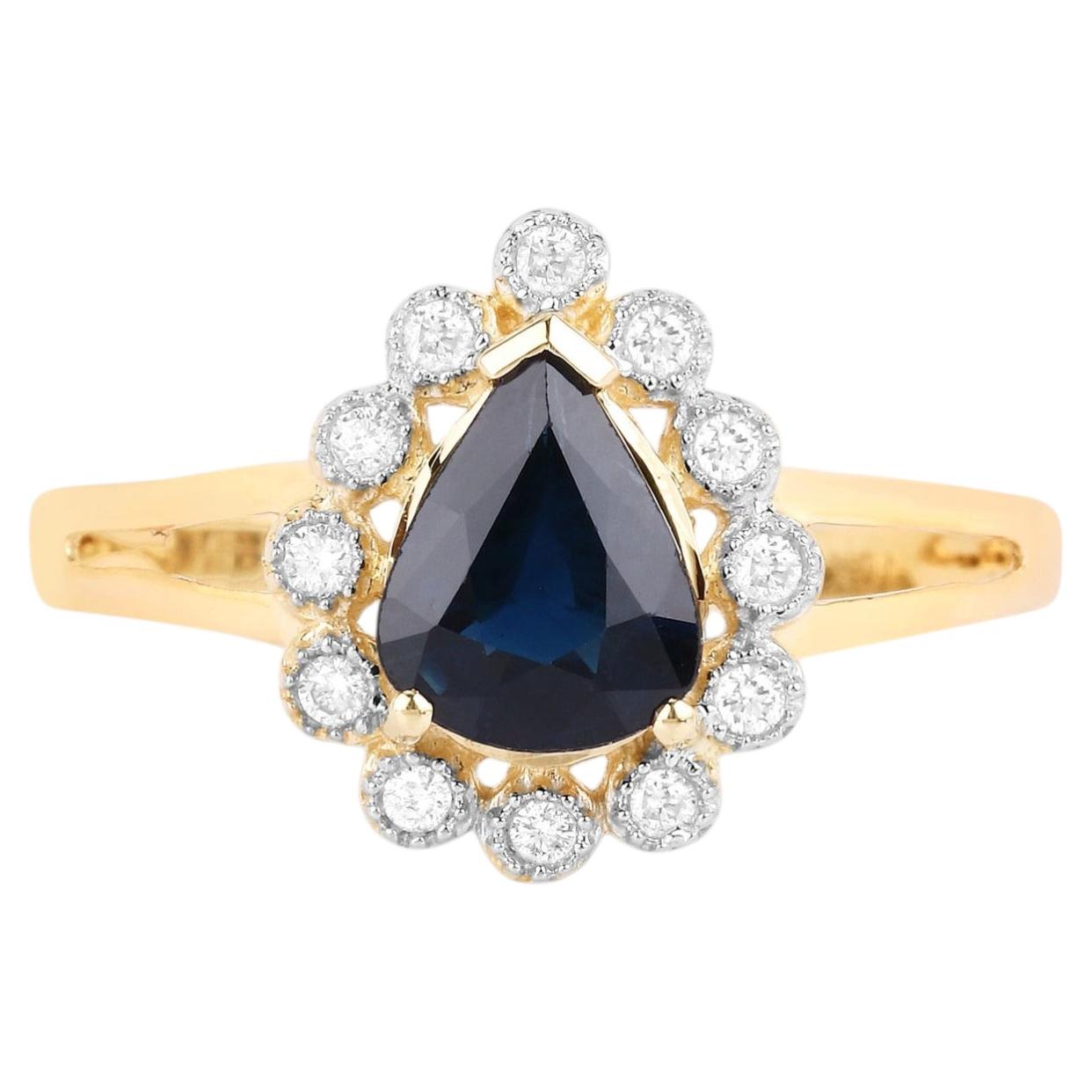 Blue Sapphire Ring With Diamonds 1.42 Carats 10K Yellow Gold