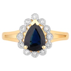 Ring mit blauem Saphir und Diamanten, 1,42 Karat, 14 Karat Gelbgold