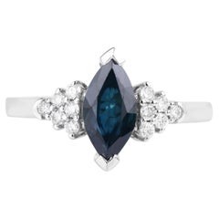 Blue Sapphire Ring With Diamonds 1.44 Carats 14K White Gold