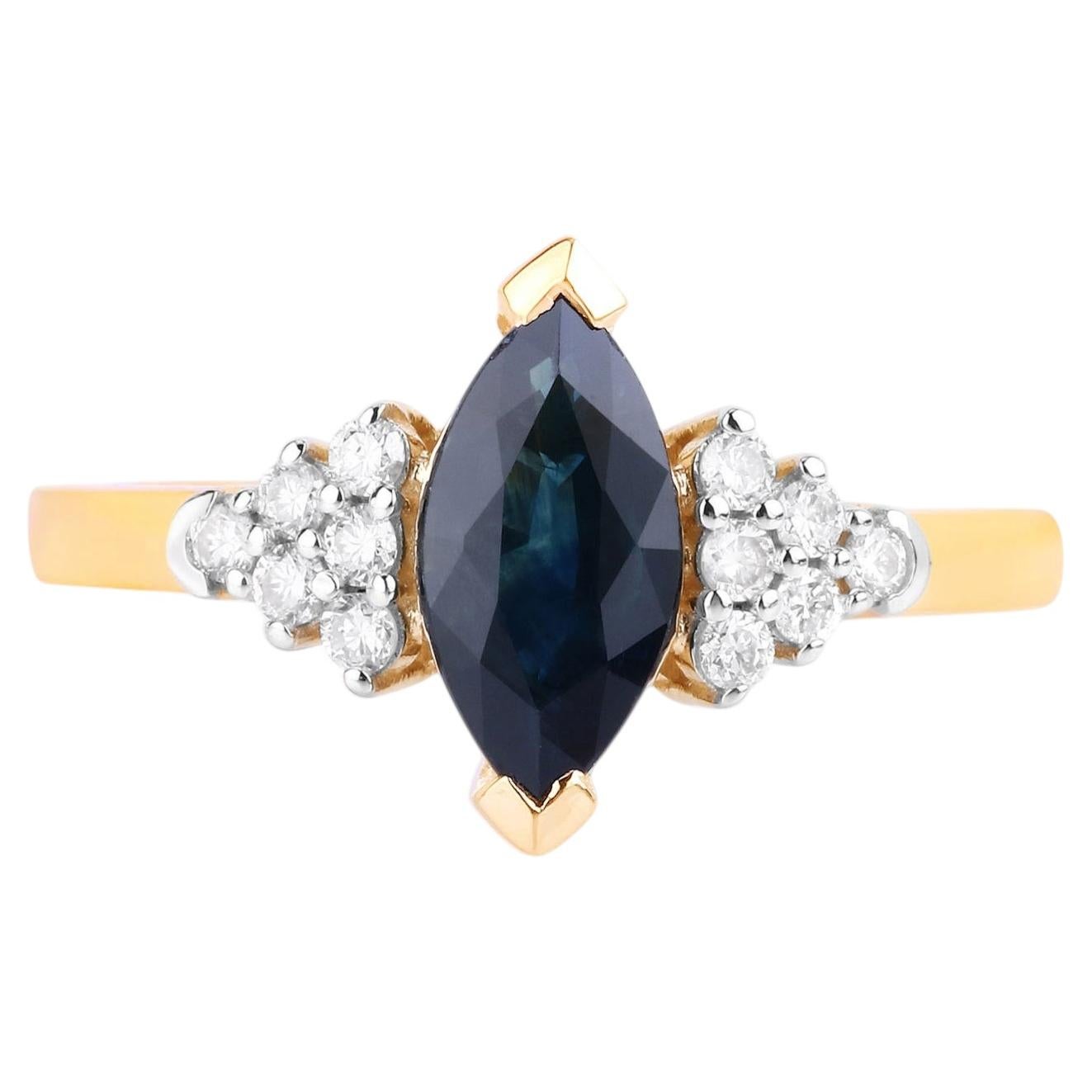 Blue Sapphire Ring With Diamonds 1.44 Carats 14K Yellow Gold