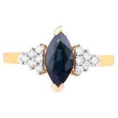 Blue Sapphire Ring With Diamonds 1.44 Carats 14K Yellow Gold